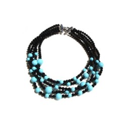 Collana 5 fili di turchese e onice sfaccettato. Chiusura in argento 925.