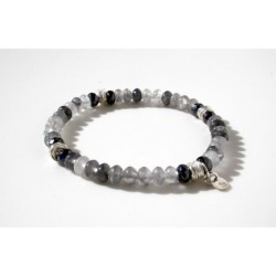 Bracciale in quarzo, ematite e argento 925. Lunghezza  20 cm.