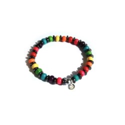Bracciale Rainbow in legno colorato con colori vegetali ed ematite naturale. Arg. 925.