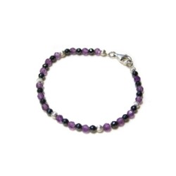 Bracciale in ematite naturale sfaccettata,  ametista e argento 925.