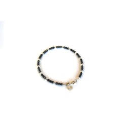 Bracciale in ematite naturale sfaccettata e sfere di argento 925 diamantato