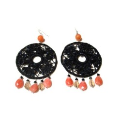 Orecchini di  macramà  con cristalli swarovski e corniola. Monachella in argento 925