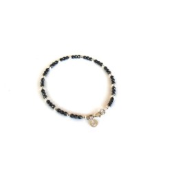 Bracciale in ematite naturale sfaccettata e sfere di argento 925 diamantato.